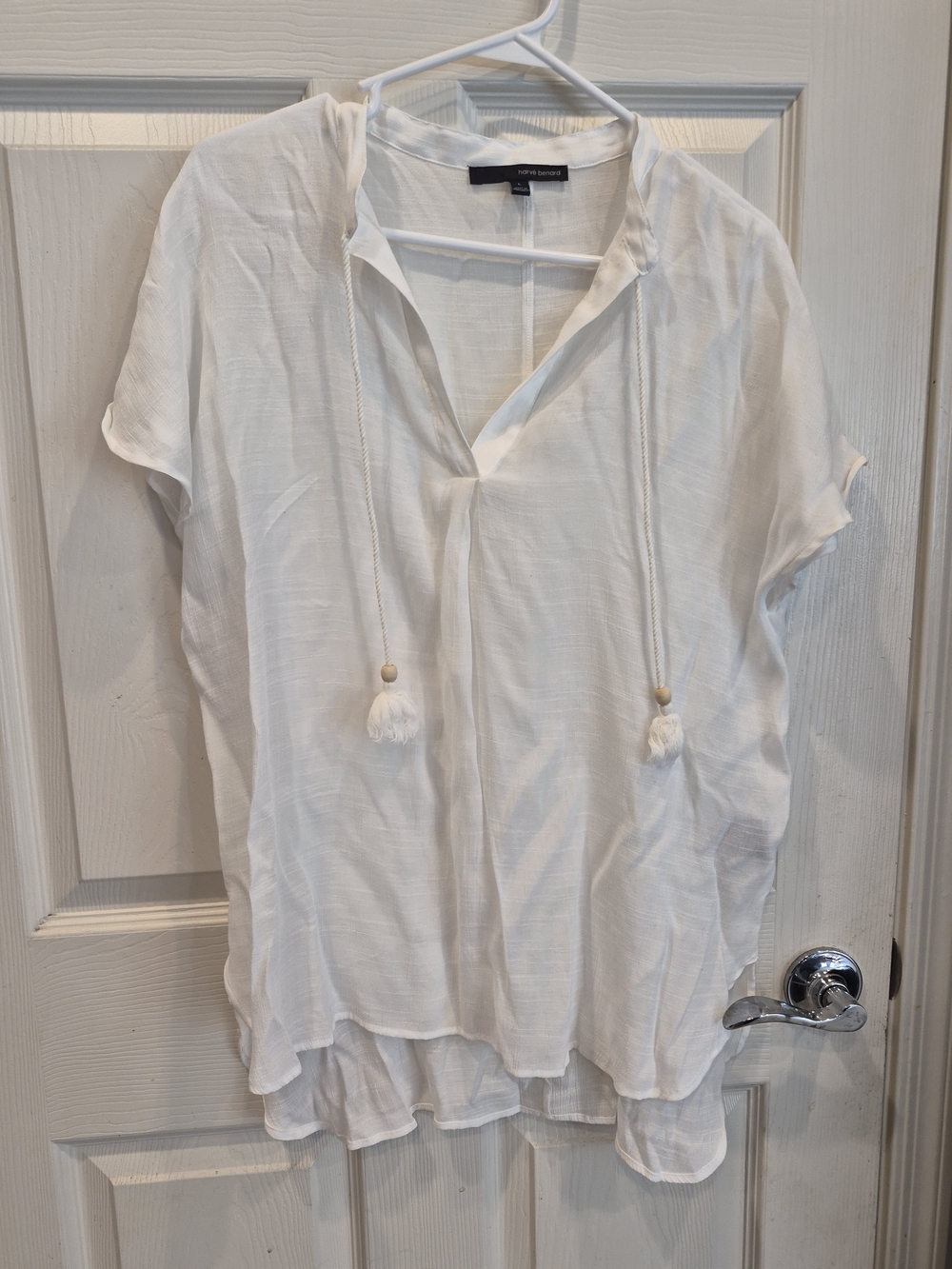 Harve Benard White Tassel V-Neck Layered Tunic
